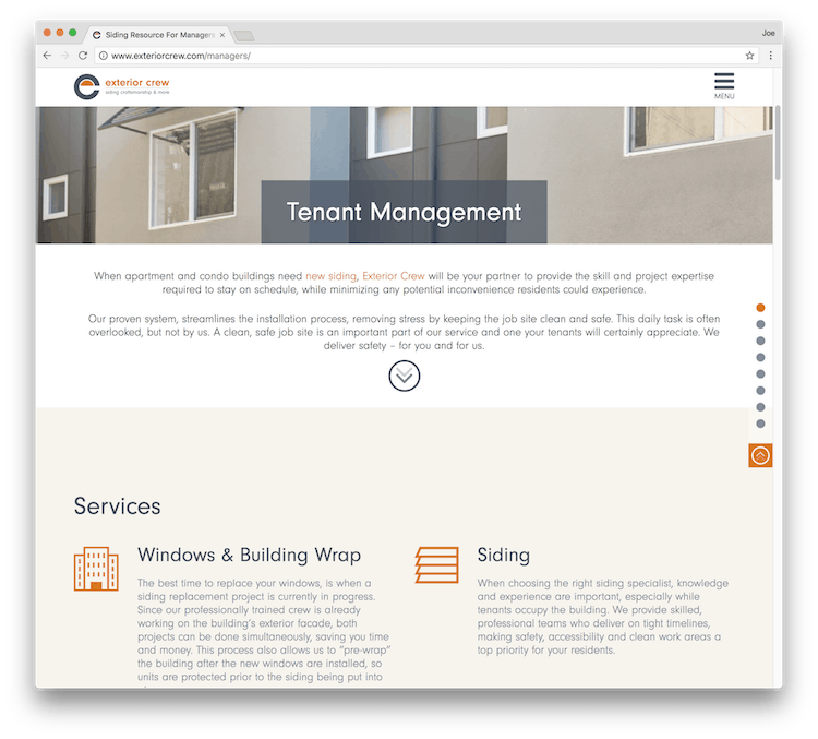 Construction Company Web Design Jordan Crown - construction services layout